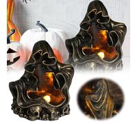 4 statuette in miniatura a forma di calderone, decorazione da tavolo, in resina, spaventose e illuminate, per feste di Halloween, forniture per interni ed esterni, mensola per camino, MhD712 (nero