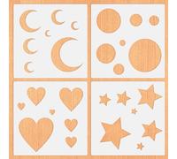 4 stencil a forma di luna e stella, riutilizzabili, in plastica, per pareti, legno, bandiere, tela, tessuti, decorazioni fai da te per la casa