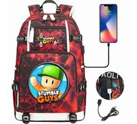 (4)Stumble Guys Zaino per studenti con stampa 3D e USB per uomini e donne - Zaino casual da viaggio