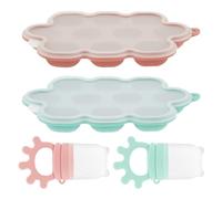 4 succhiatori per frutta per bambini con 2 tettarelle in silicone e 2 contenitori per cubetti di 15,8 x 9,3 x 2 cm, ciuccio in silicone per bambini