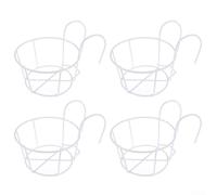 4 supporti per fiori da appendere con gancio per recinzione, forma rotonda, struttura in ferro per un supporto stabile delle piante in vaso in varie posizioni (bianco)