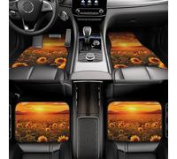 4 tappetini per auto resistenti per tutte le stagioni, tappetini anteriori e posteriori con girasole, campo, tramonto, mare di fiori, tappetini antiscivolo per auto, set completo di battitacco per
