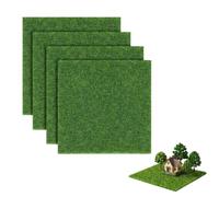 4 tappetini per erba finta, 15 x 15 cm, per artigianato e diorami, prato statico verde per casa delle bambole, accessori per giardino delle fate, paesaggio ferroviario e micro decorazioni fai da te
