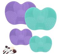 4 tappetini per la pulizia dei pennelli da trucco, in silicone, portatile, con ventosa, facili da pulire, adatti per pennelli da trucco (verde menta e viola)