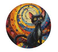 4 tappetini per mouse da gioco piccoli, motivo gatto nero, arte psichedelica, base rotonda in gomma, tappetino da scrivania con bordi cuciti, tappetino per mouse per laptop, tastiera PC, tappetino per