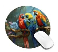 4 tappetini per mouse rotondi da 20,3 cm con pappagallo, uccellini, piume, con base in gomma antiscivolo, tappetini per mouse personalizzati per mouse wireless per laptop accessori da scrivania da