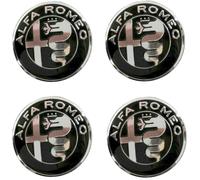 4 Tappi Adesivi Coprimozzo 50mm Compatibili con Alfa Romeo Auto 147 156 GT Giulia Mito Nero Specchio MIrror Black Cerchi Lega Ruota Coppette
