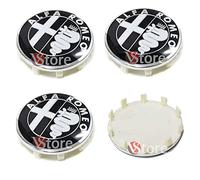 4 Tappi Coprimozzo 60mm Compatibili con ALFA ROMEO Giulietta Giulia 147 159 146 156 Brera Stemma Nero Bianco