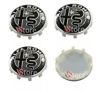4 Tappi Coprimozzo 60mm Compatibili con ALFA ROMEO Giulietta Giulia 147 159 146 156 Brera Stemma New Black Nero