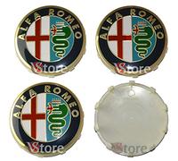 4 Tappi Coprimozzo 60mm Compatibili con ALFA ROMEO Giulietta Giulia 147 159 146 156 Brera Stemma Oro Gold