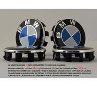 4 TAPPI COPRIMOZZO BMW 56 mm LOGO TAPPO CERCHI IN LEGA BMW STEMMA BORCHIA RUOTA