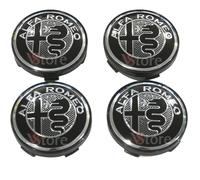 4 Tappi Coprimozzo da 60mm Compatibili con ALFA ROMEO Solo Per CERCHI Compatibili con 4 Adesivi da 56,5mm versione Bordo Nero New Black
