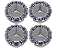 4 TAPPI COPRIMOZZO PER MERCEDES BENZ CERCHI IN LEGA 75MM LOGO STEMMA BLU