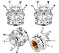 4 tappi coprivalvola per pneumatici, a forma di corona, fatti a mano, con strass, universali, cromati, accessori accattivanti per auto (bianco)