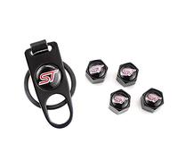 4 tappi ST per valvole pneumatici auto coprivalvola valvola ruota pneumatico con pulsante in pelle installatore per auto (nero)
