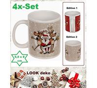 Weihnachtsmann-Crazy-Santa-Rentier Tazza da Caffè Tazze Terraglia Beige 4 Pacco