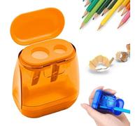 4 temperamatite con coperchio, temperamatite a doppio foro, temperamatite colorato portatile adatto per bambini, adulti, studenti, scuola, scuola, casa, ufficio (arancione)