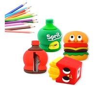 4 Temperamatite, Temperino per Bambini, Cancelleria Divertente, Decorazioni, Regali per Bambini, Adatto per Adulti e Bambini, Hamburger, Patatine Fritte, Coca Cola, Sprite.