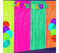4 tende a frangia multicolore fluorescenti, 1 x 2 m, si illuminano al buio, per feste, decorazioni per feste a vapore, decorazioni per compleanni a tema neon, sfondo fotografico