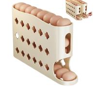 4 Tier Auto Rolling Egg Holder for Refrigerator - Gravity-Fed Roll Down Dispenser Holds 30 Eggs, Stackable & Space-Saving Clear Plastic Egg Storage Organizer Box for Kitchen Counter or Pantry