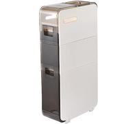 4 Tier Bathroom Floor Cabinet with Clear Doors and Casters Large Capacity Narrow Tall Slim Storage Tower for Small Spaces Waterproof Toilet Paper Storage Cabinet