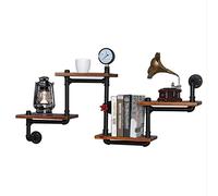 4 Tier Industrial Shelves, Pipe Shelving Metal Wall Shelve, Rustic Wall Mounted Hanging Bookshelf, Retro Brown 120 x 68 cm