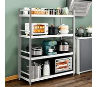 4-Tier Microonde Storage Stand Kitchen Island Utility Shelf Rack Industrial Baker's Rack con ganci 90 cm Cucina nizer per piccoli spazi Soluzione di archiviazione domestica moderna