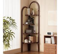 4 Tier Rattan Corner Shelf Stand, Multi-Tier Organizer for Living Room, 90° Right Angle Design with Rounded Corners, Fits Tight Spaces