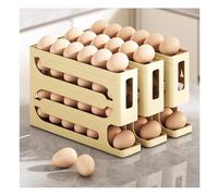 4 Tiers Egg Holder for Fridge, 3 PCS Automatic Rolling Egg Dispenser, Space Saving Egg Tray for Refrigerator For Kitchen Countertop Cabinets(Yellow)