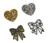 4 toppe ricamate con fiocco, da applicare con ferro da stiro, per vestiti, borse, jeans, fiocchi, cuori, ricami con ferro da stiro, per vestiti