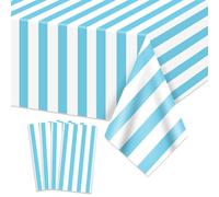4 tovaglie a righe azzurre e bianche, tovaglia in plastica a righe blu, decorazione per la tavola per vacanze, compleanni, baby shower, feste in piscina, 130 x 220 cm