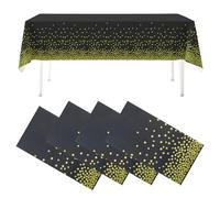 4 tovaglie usa e getta, colore nero, oro, 137 x 274 cm, tovaglia usa e getta, tovaglia per compleanno, tovaglia in plastica, rettangolare, adatta per feste, Halloween, Natale