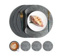 4 tovagliette lavabili, impermeabili, in pelle, resistenti al calore, double face, effetto pelle, con 4 sottobicchieri, antiscivolo, 33 x 33 cm (C)