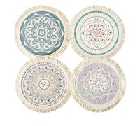 4 tovagliette rotonde in cotone bohémien, per piatti caldi e bevande, 35,6 cm, lavabili, motivo mandala, nappe, resistenti al calore, per tavolo da pranzo, decorazione per la casa, protezione da