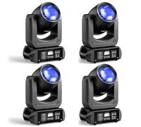 4 unità 150W Teste Mobili LED Luci da palco con testa mobile gobo spot a fascio illuminazione a lavaggio prisma a 18 facce attivata dal suono rotante per feste, matrimoni, chiese, dal vivo
