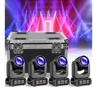 4 unità 150W Teste Mobili LED Luci da palco con testa mobile gobo spot e Custodia da volo FlyCase prisma a 18 facce attivata dal suono rotante per feste, matrimoni, chiese, dal vivo