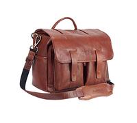 4 V Design Luca - Borsa messenger per fotocamera in pelle, Tacchetti, scomparto rimovibile con 4 divisori, colore: marrone