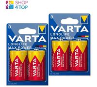 4 VARTA LONGLIFE D LR20 BATTERIES ALKALINE MAX POWER MN1300 1.5V MONO 2BL NUOVO