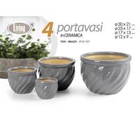 4 VASI CACHEPOT CERAMICA MODERNO CLASSICO VINTAGE VASO AVVOLG GRIGIO 30/23/17/12