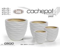 4 VASI CACHEPOT CERAMICA MODERNO CLASSICO VINTAGE VASO ONDE GRIGIO 29/21/15/12cm