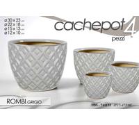 4 VASI CACHEPOT CERAMICA MODERNO CLASSICO VINTAGE VASO ROMBI 29/21/15/12 cm
