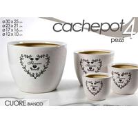 4 VASI CACHEPOT CERAMICA PORTA PIANTA MODERNO CLASSICO CUORI CUORE 30/23/17/12cm