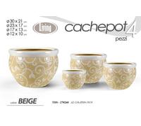 4 VASI CACHEPOT VASO PORTA PIANTA CERAMICA MODERNO CLASSICO BEIGE 30/23/17/12 cm