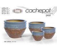 4 VASI CACHEPOT VASO PORTA PIANTA CERAMICA MODERNO CLASSICO BLU 30/23/17/12cm