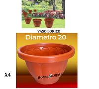 4 Vasi Dorico Ø20cm Altezza 15,5cm 2,5L Colore Terracotta Polipropilene Vaso