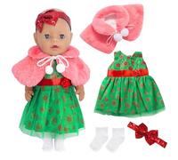 4 vestiti per bambole per bambole da 14-18 pollici, 30-45 cm, abito di Natale verde rosa mantello in peluche con paillettes fiocco copricapo calzini dolci accessori per bambole vestiti per ragazze