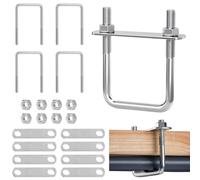 4 viti da stiro M10, 80 mm x 150 mm, bulloni a U con 8 contropiastre, bulloni a U in acciaio inox per il fissaggio di recinzione, tubo di fissaggio, traino auto