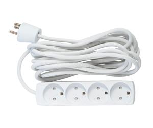 4-way Danish Power Strip 5m - With Earth, without ON/OFF - Switch - Warranty: 300M NEW
