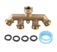 4 Way Hose Splitter | High Pressure Brass Garden Water Connector | NPT 3/4 Tap Distributor for Lawn/Drip Irrigation/Car Washing | Adjustable Flow Control, Leak - Guard Design