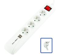4-WAY2 USB POWER STRIP - WHITE - ON/OFF SWITCH - 1.5M - Warranty 24M NEW